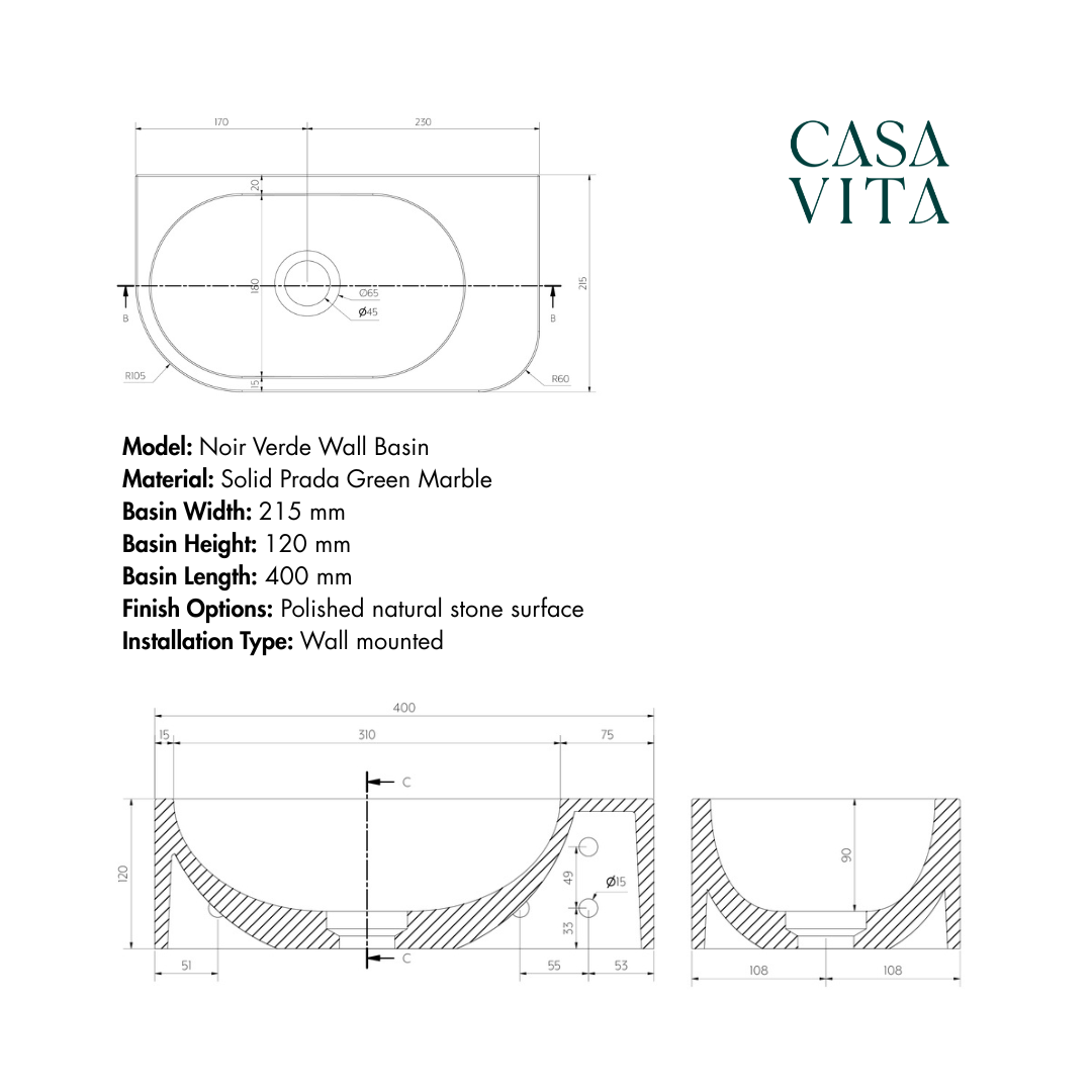 Noir Verde Wall Basin