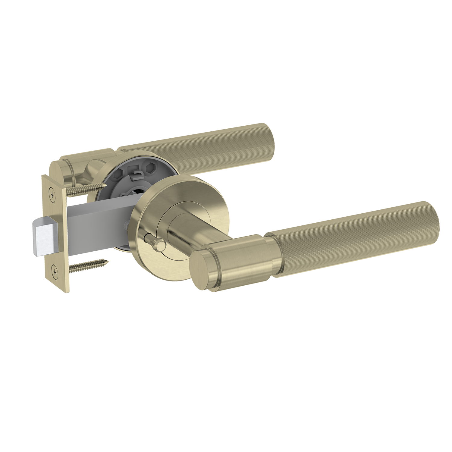 Gold door handle with lock mechanism on a white background