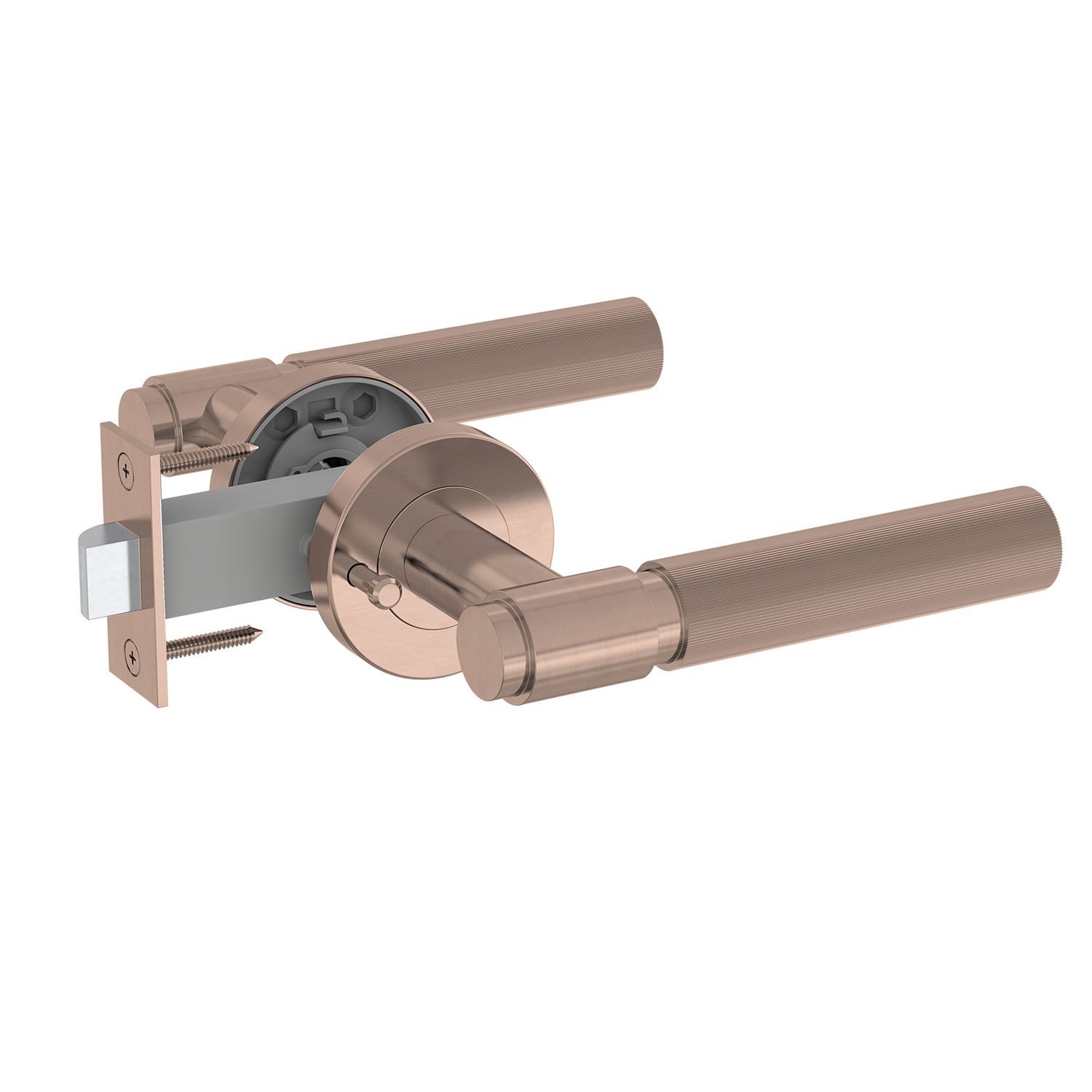 Rose Gold door handle on a white background