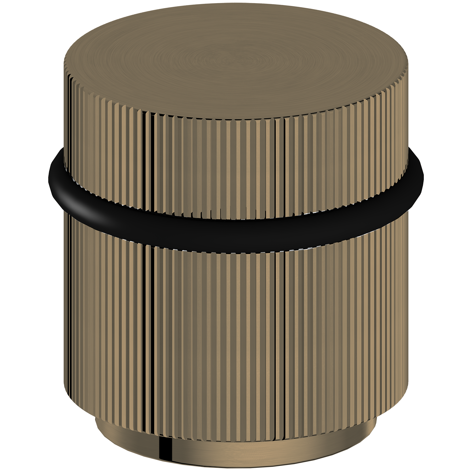 Antique Brass cylindrical object with black band on a white background