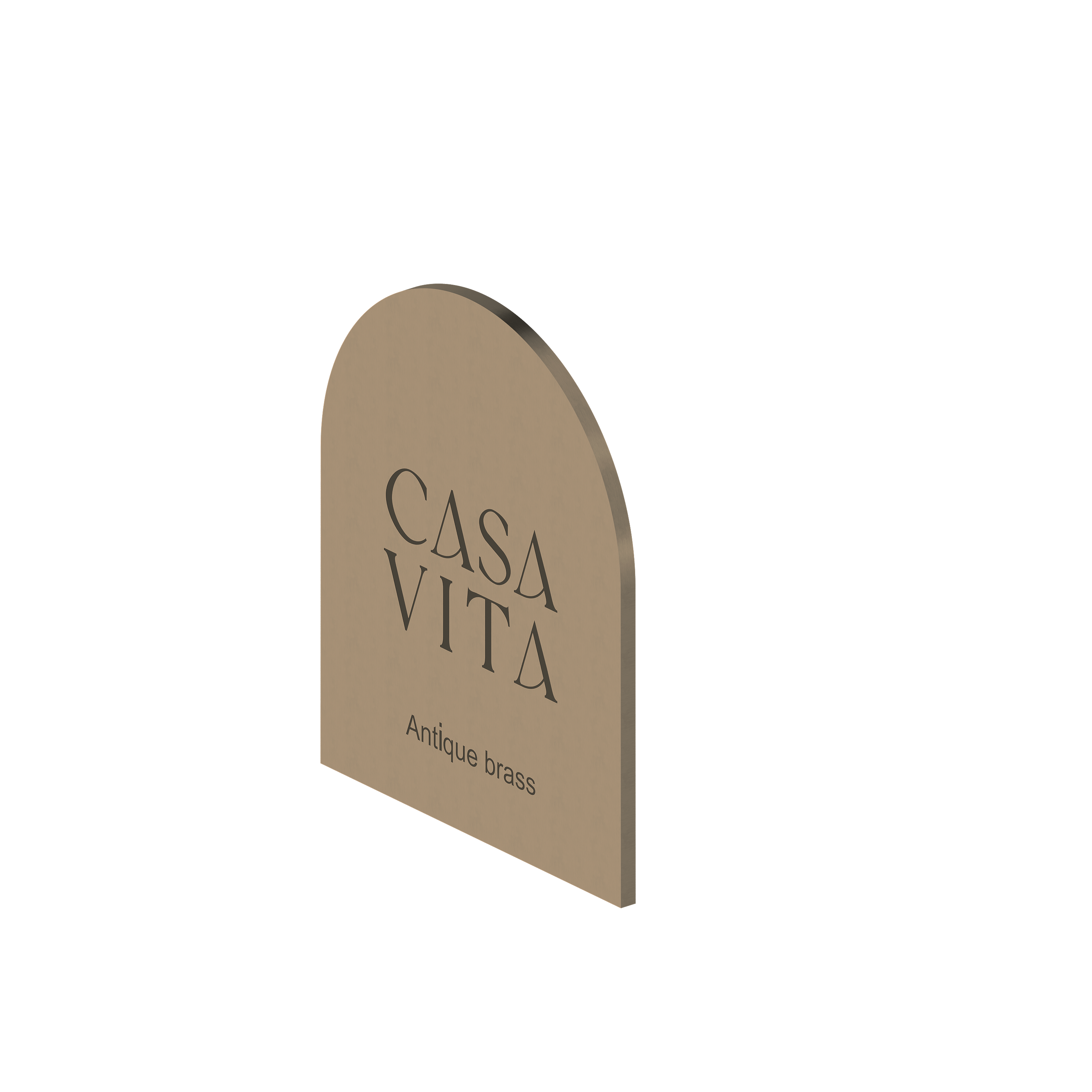 Casa Vita product label with 'Antique brass' text on a beige background