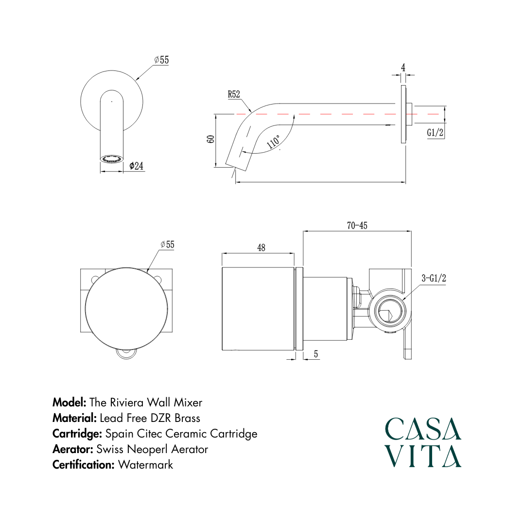 The Riviera Wall Mixer & Faucet