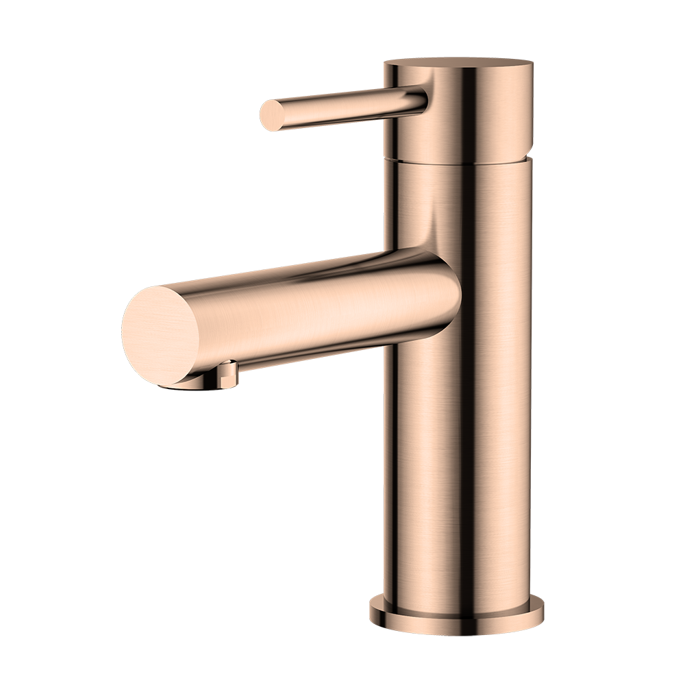 Rose gold faucet on a white background