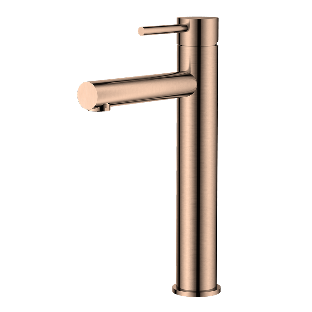Rose gold faucet on a white background
