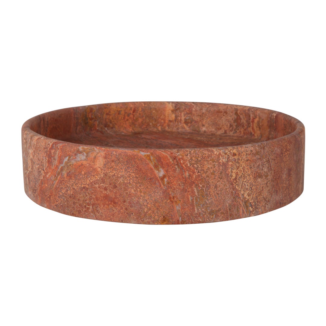 Red Travertine basin on a white background