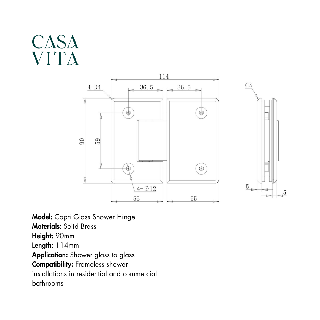 Capri Glass Shower Hinge