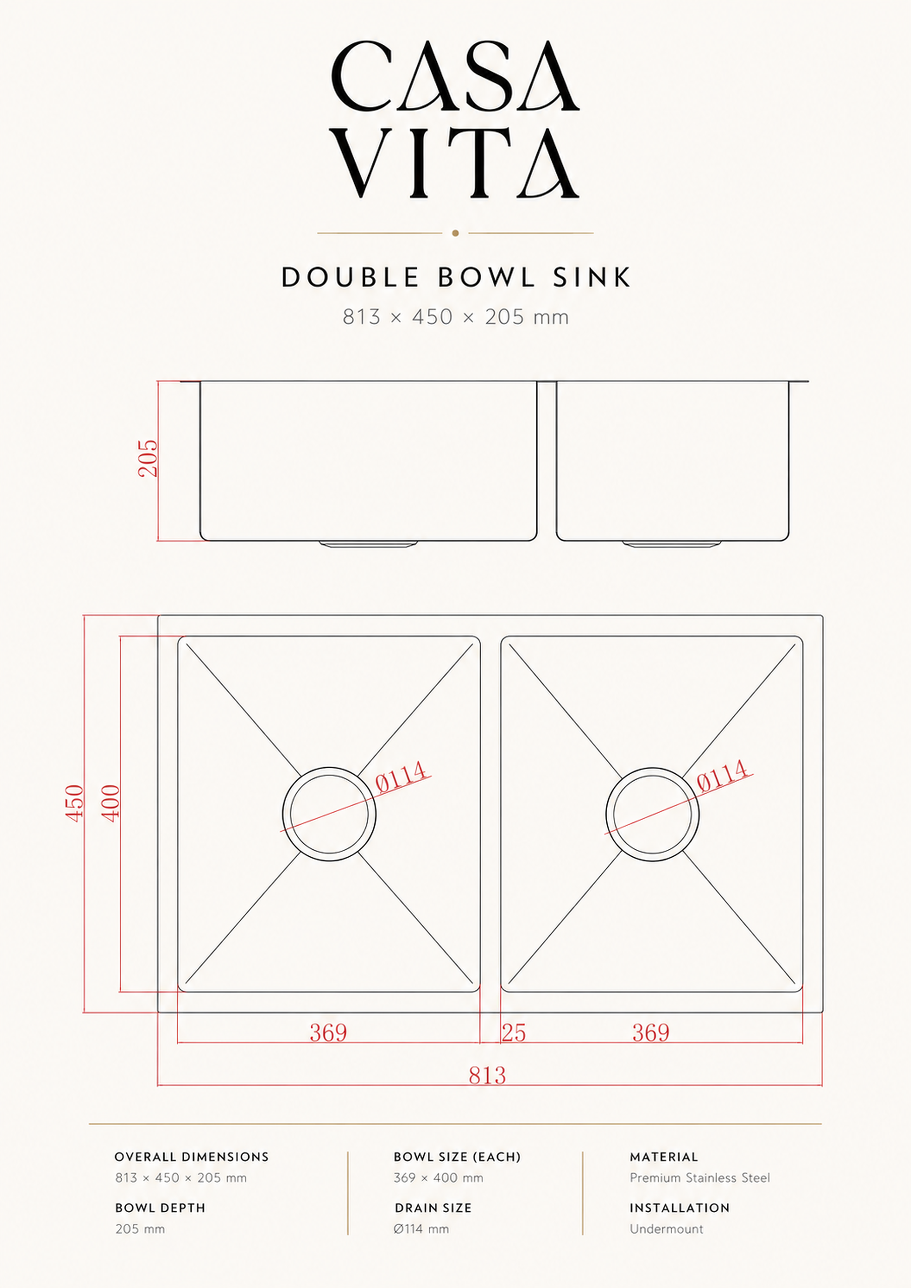 RAVELLO Double Bowl Kitchen Sink