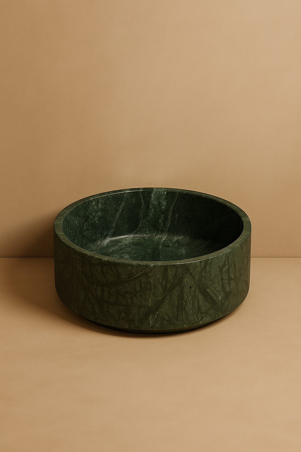 Green marble bowl on a beige background