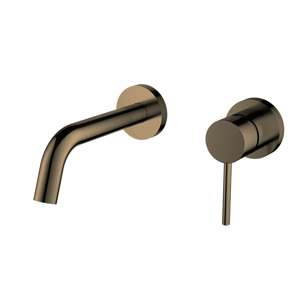 Antique Brass bathroom faucet and handle set on a white background