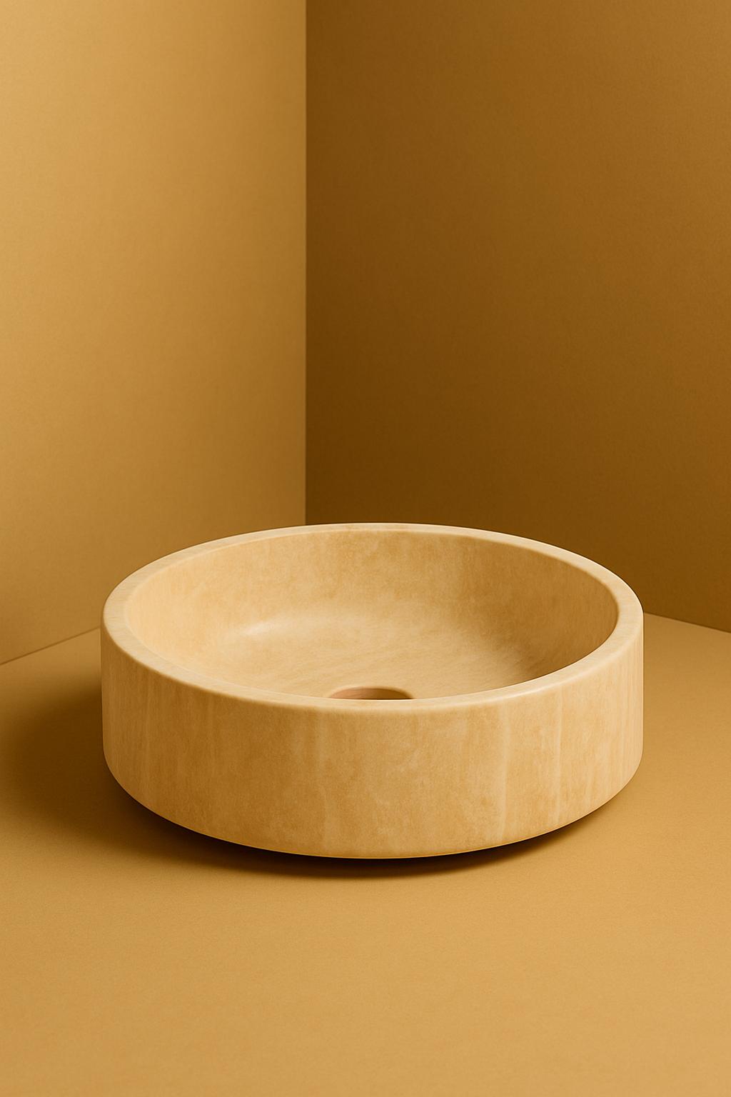 Beige stone sink on a brown background