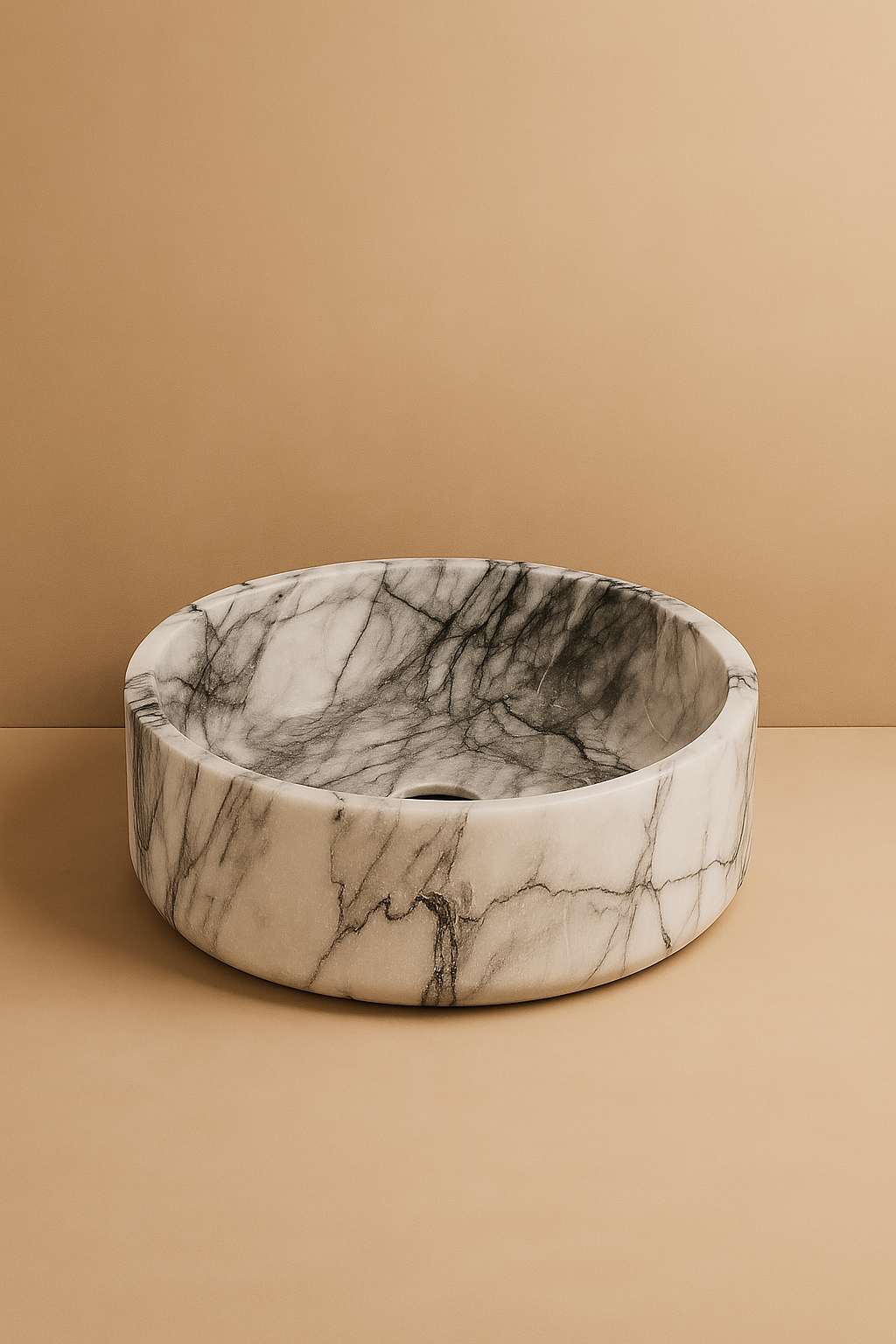 Marble-patterned basin on a beige background