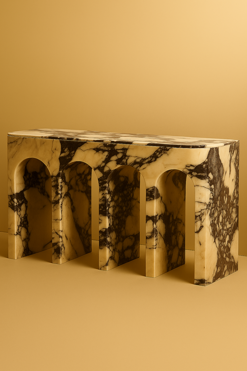 Marble-patterned bench on a beige background