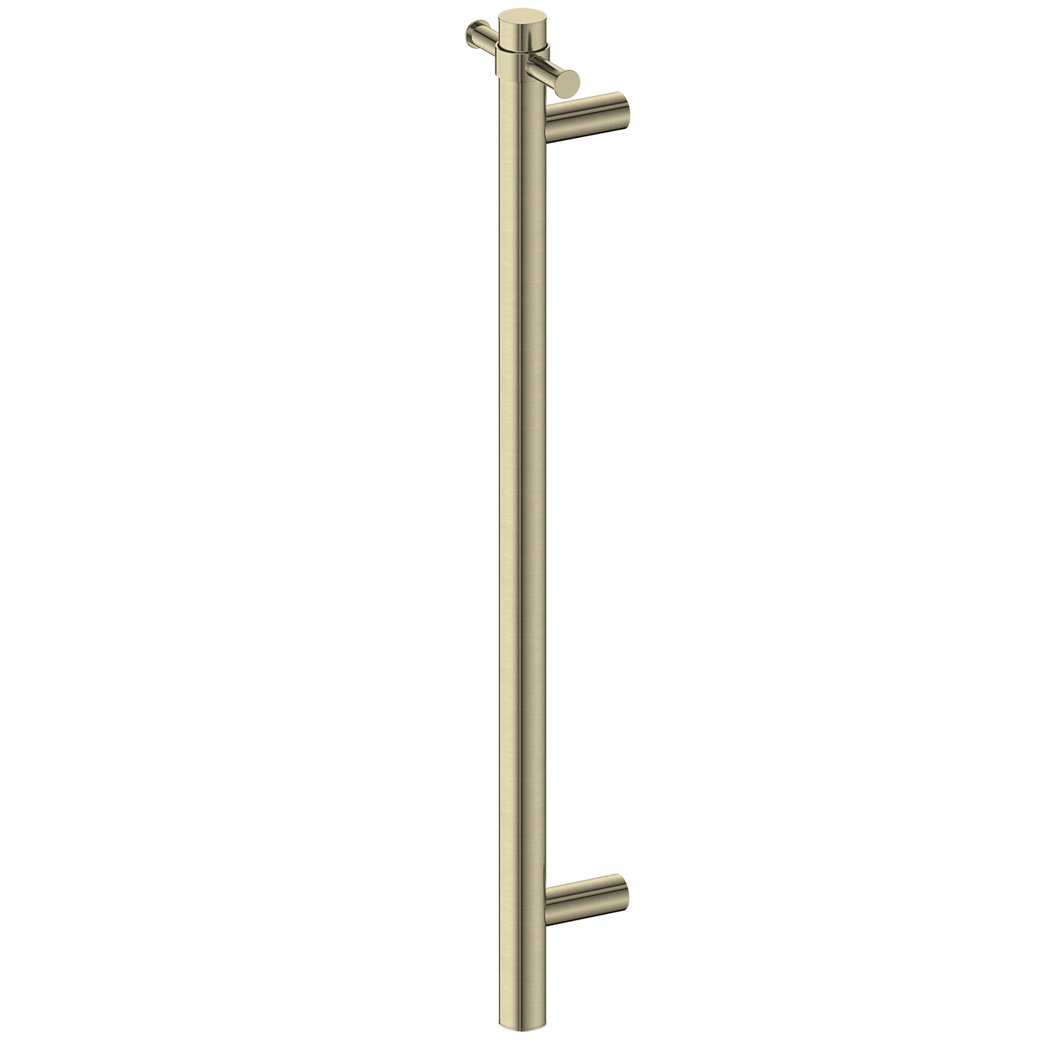 Brushed Gold heated towel rail handle on a white background
