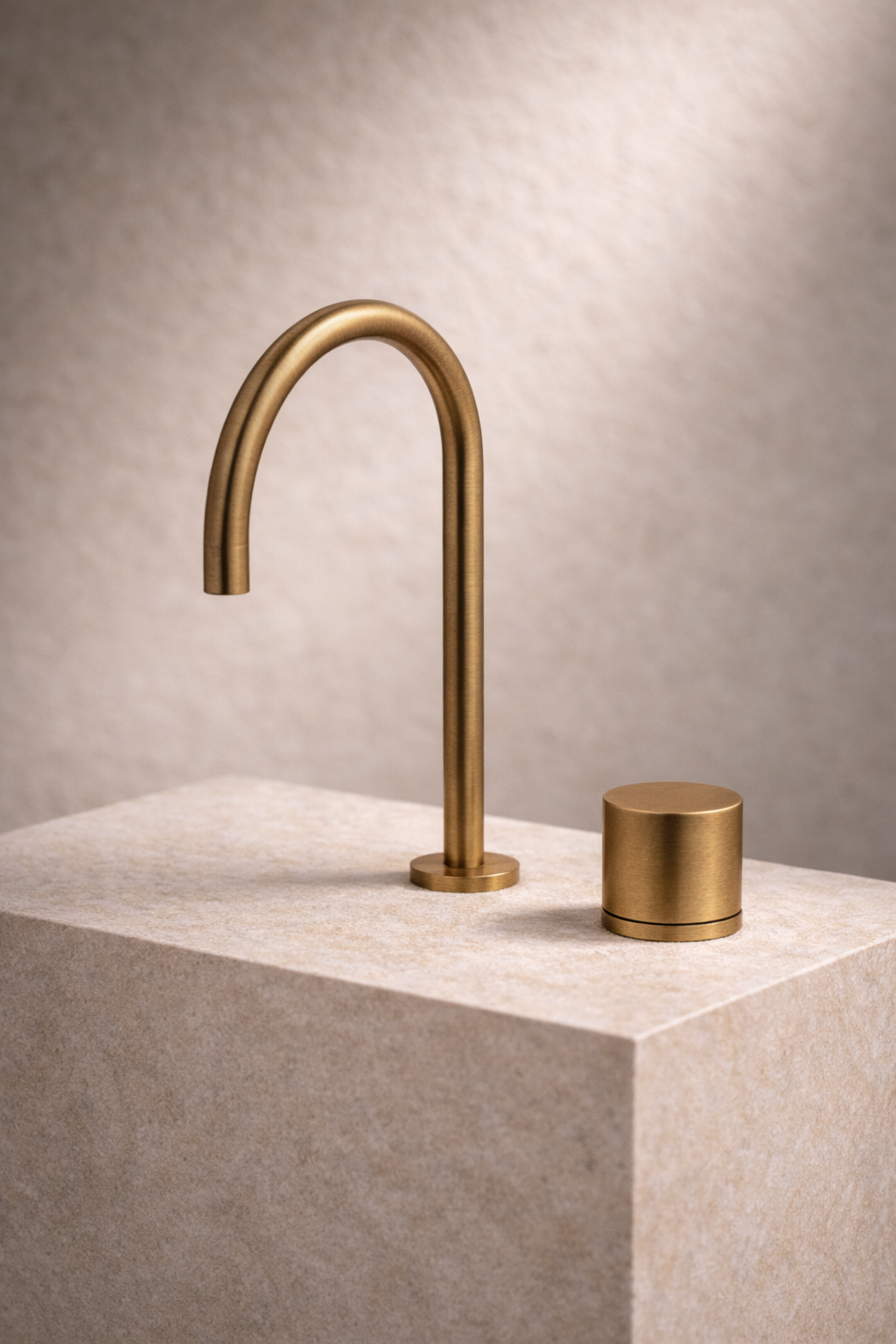 Antique Brass kitchen faucet and handle on a neutral background