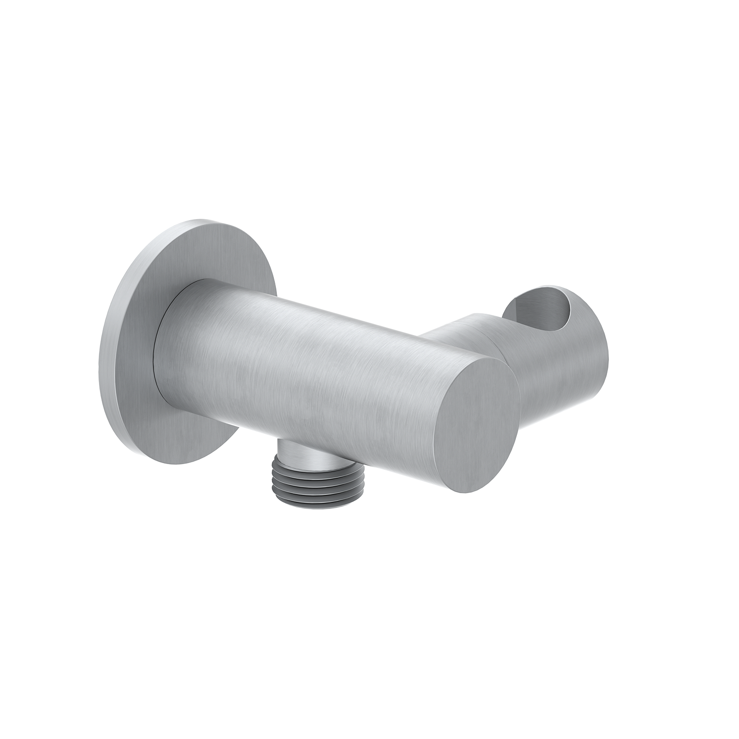 Brushed Nickel shower bracket on a white background