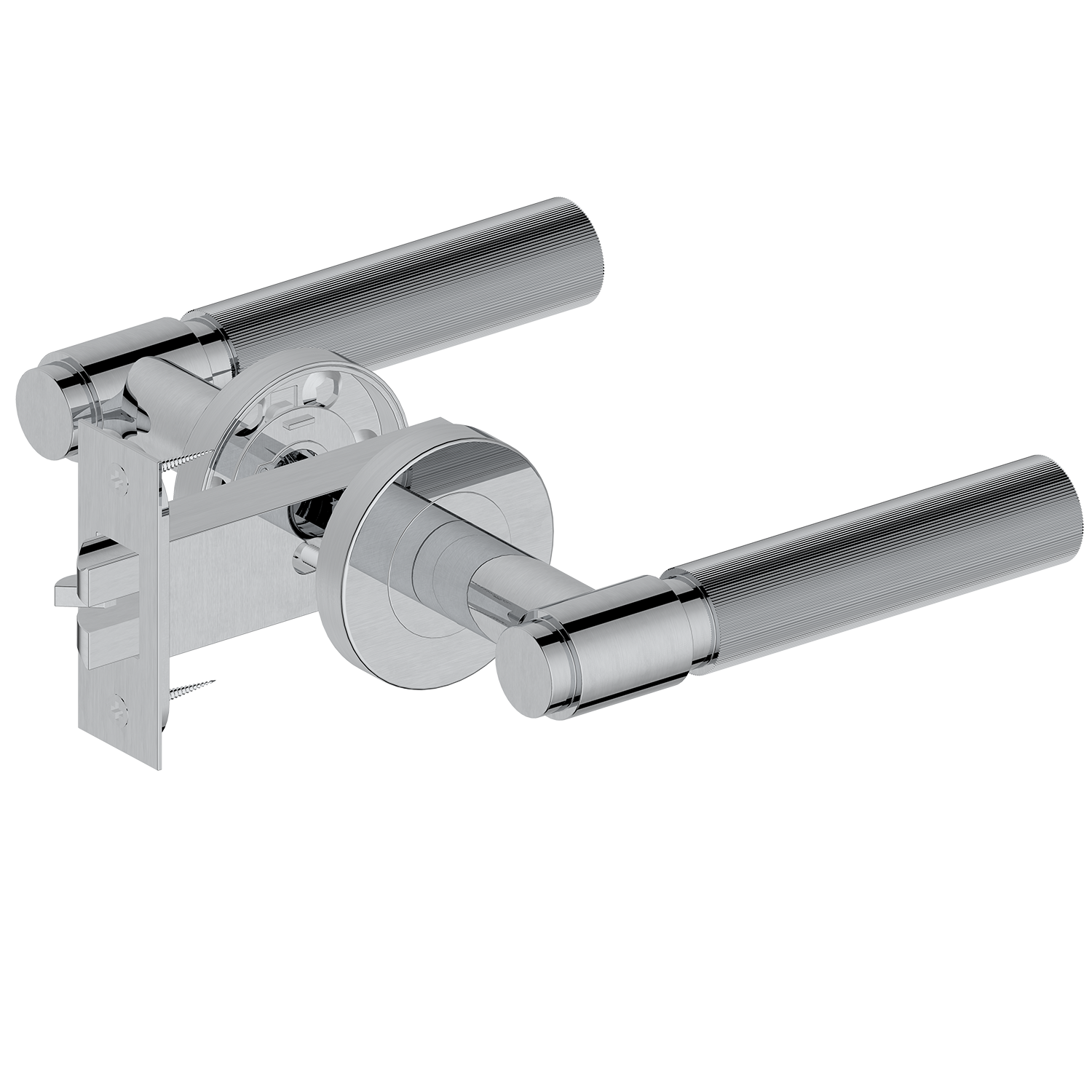 Chrome door handle on a white background