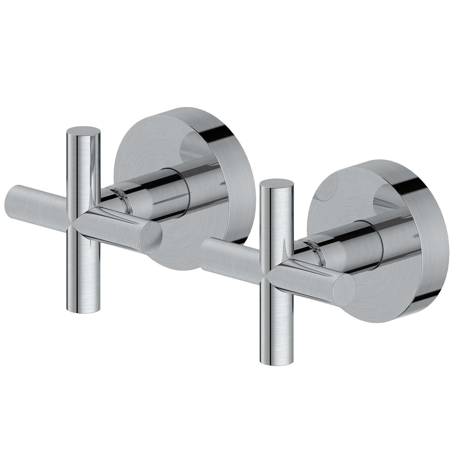 Brushed Nickel wall-mounted faucet on a white background