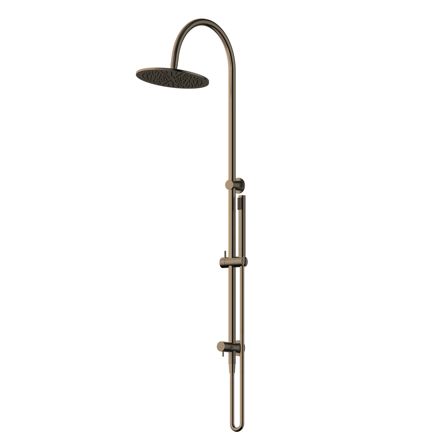Antique Brass shower head with handheld shower and slide bar on a white background