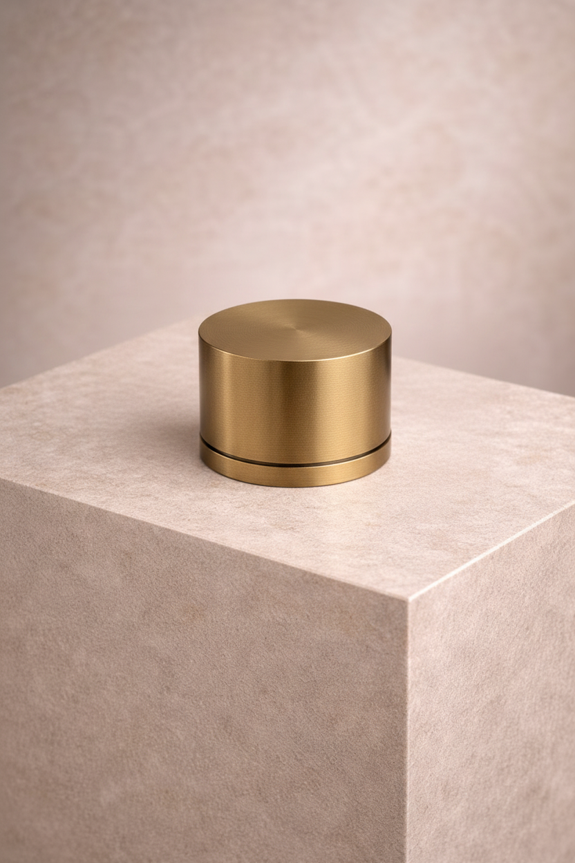 Two Antique brass cylindrical objects on a beige surface with a neutral background