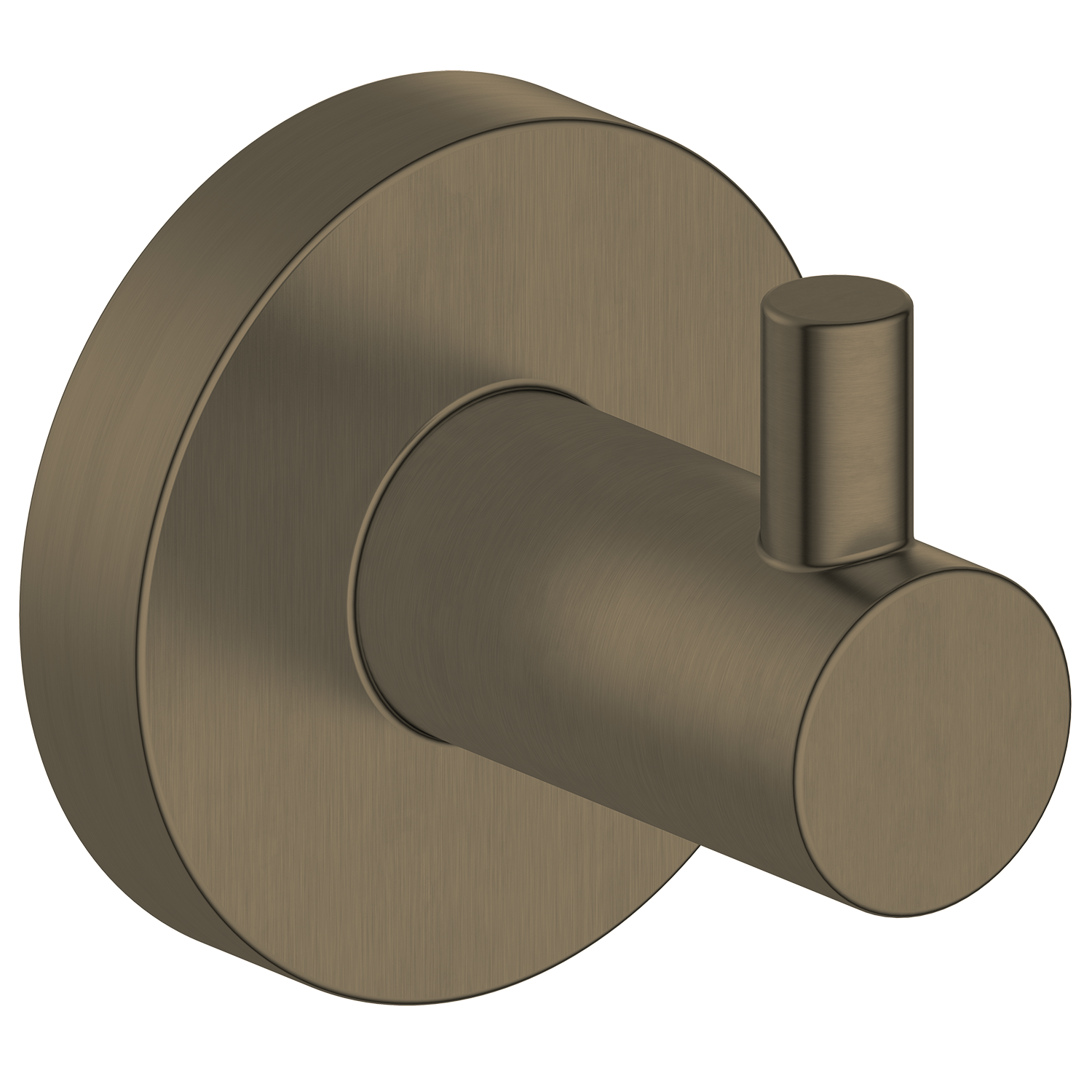 Antique brass coloured wall-mounted robe hook on a white background