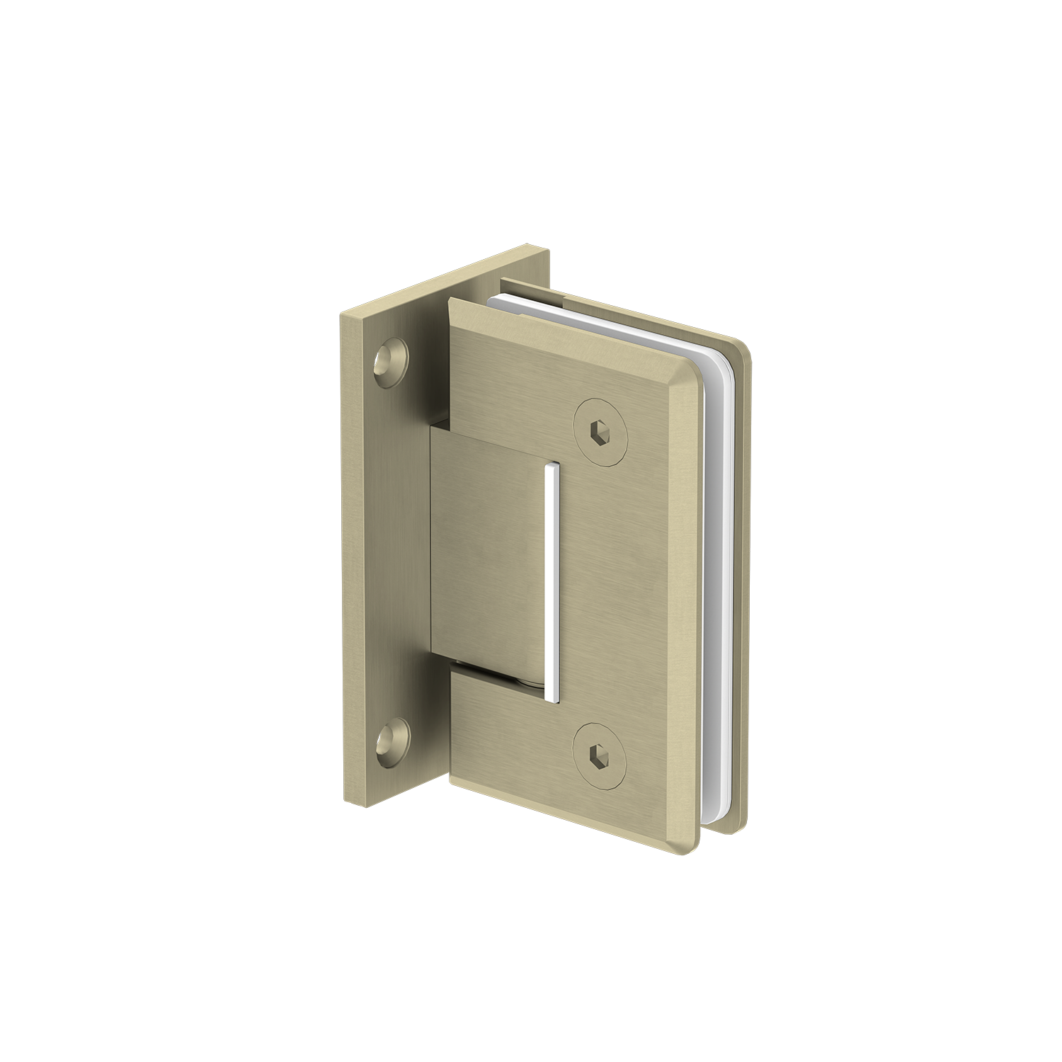 Brushed gold door hinge on a white background