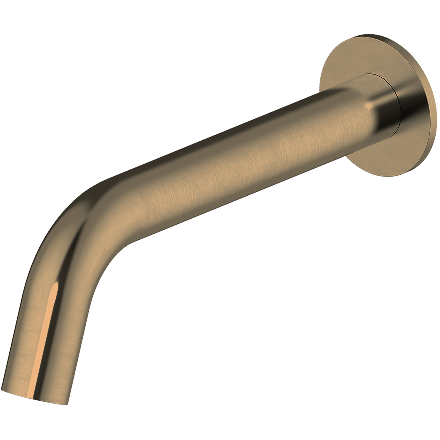 Antique Brass coloured wall spout on a white background