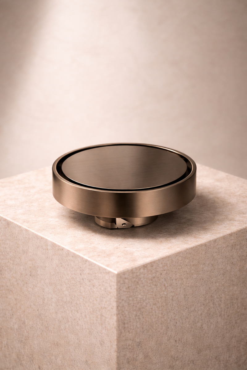The Solis floor drain in Antique Brass