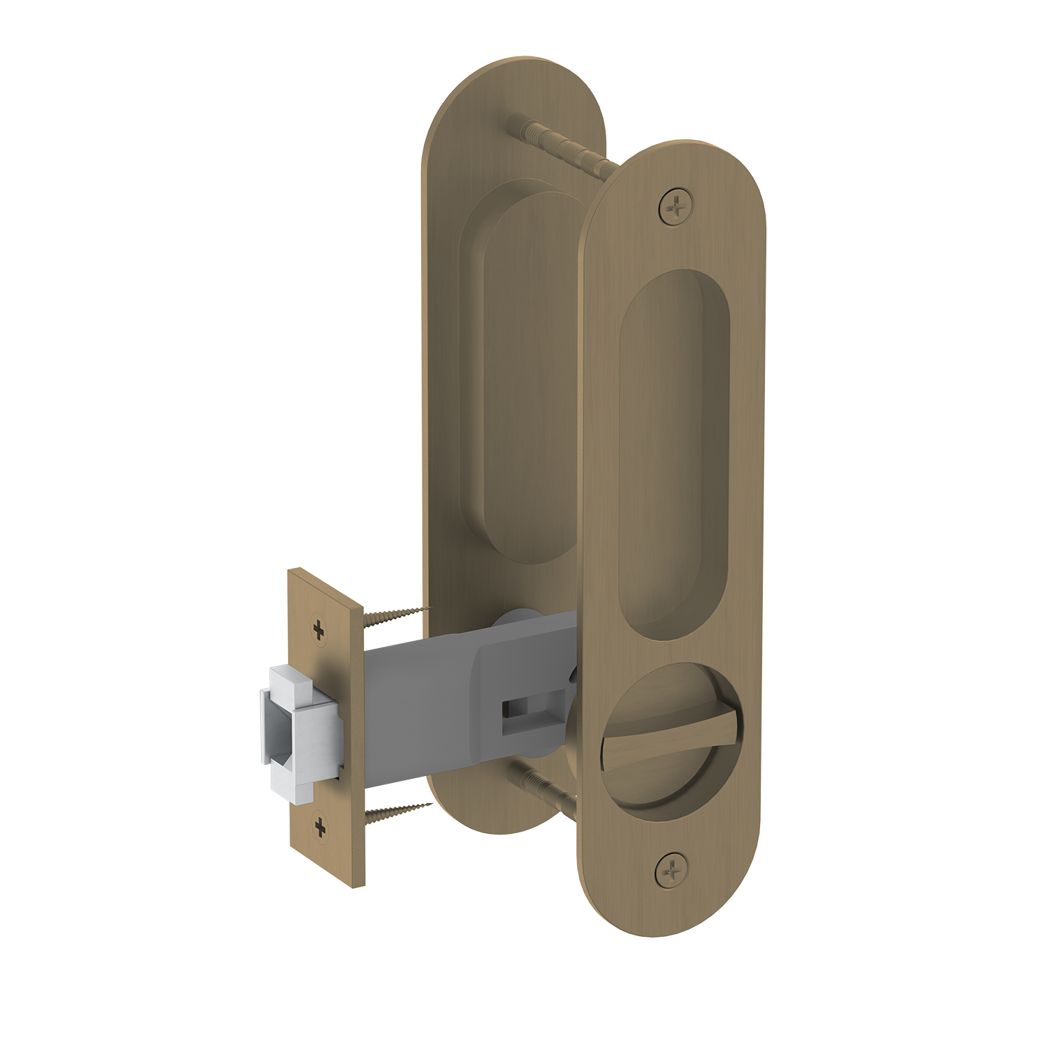 Antique brass door handle with lock mechanism on a white background