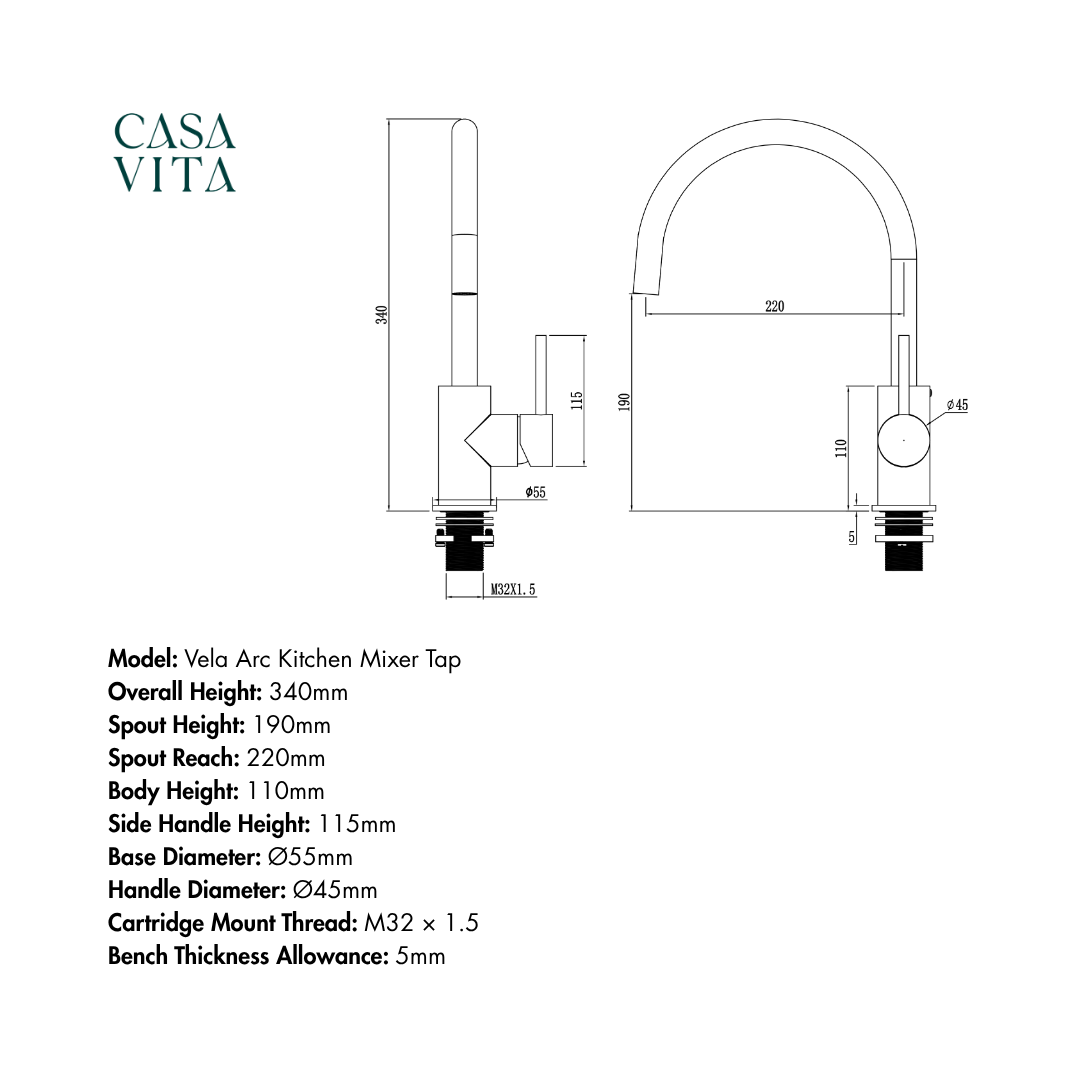 Vela Arc Kitchen Mixer Tap