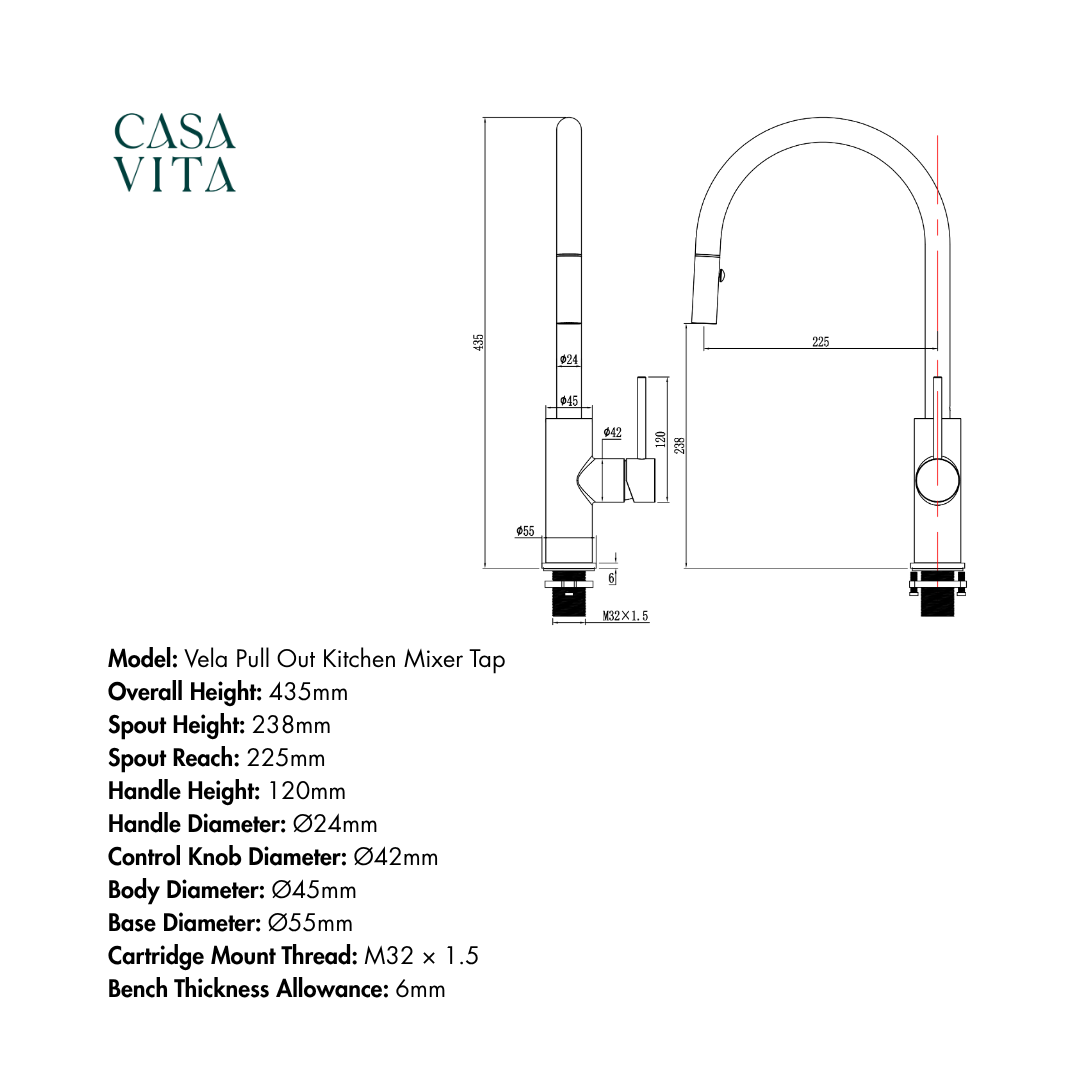 Vela Pull Out Kitchen Mixer Tap