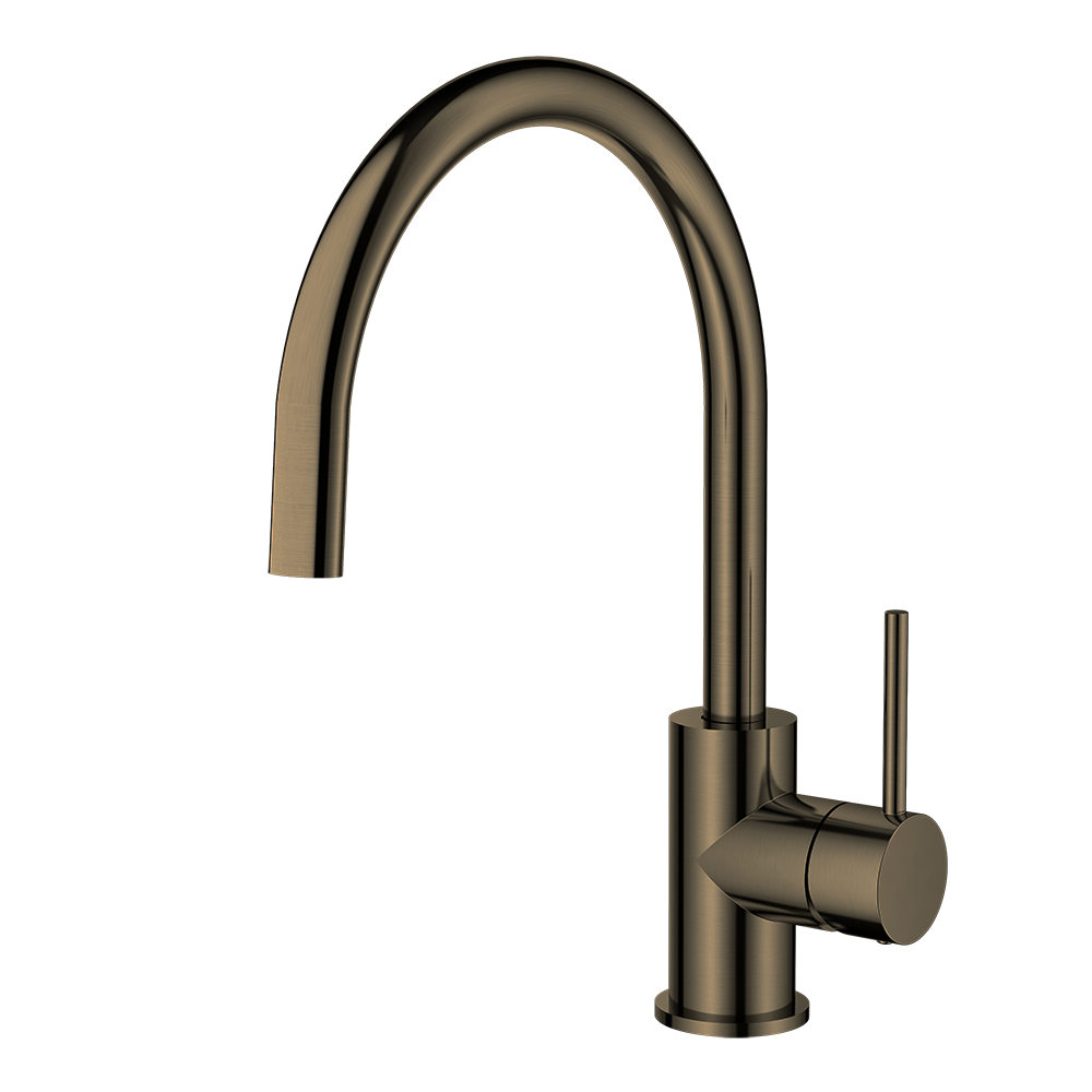 Antique Brass kitchen faucet on a white background