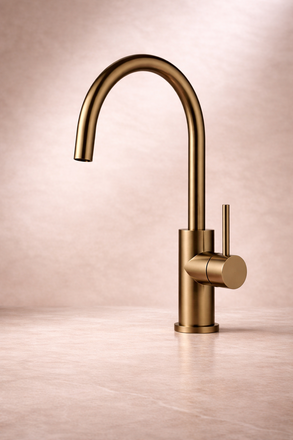 Antique Brass kitchen faucet on a salmon background