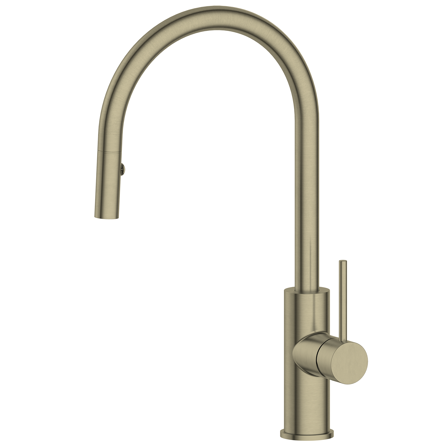 Modern kitchen faucet with a single handle on a white background
