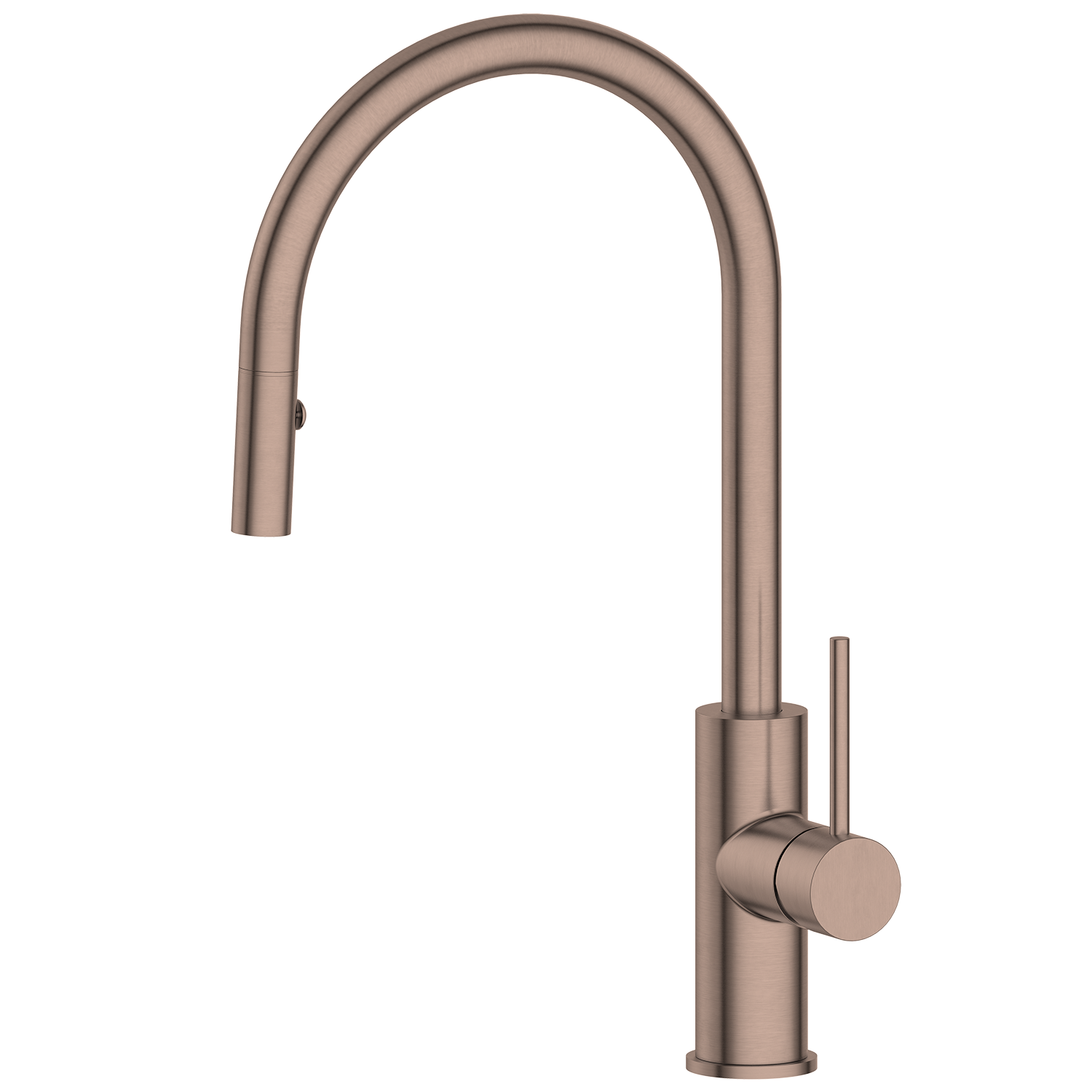 Rose gold kitchen faucet on a white background