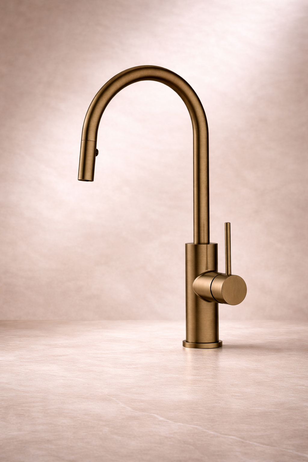 Antique Brass kitchen faucet on a beige background