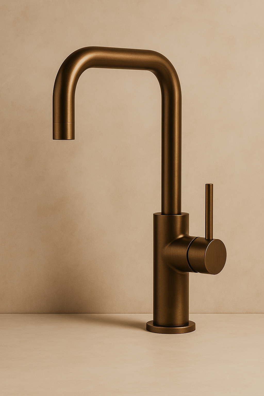 Bronze faucet on a beige background