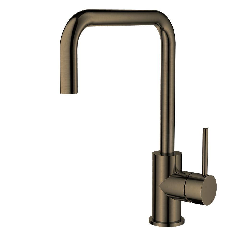 Antique Brass kitchen faucet on a white background