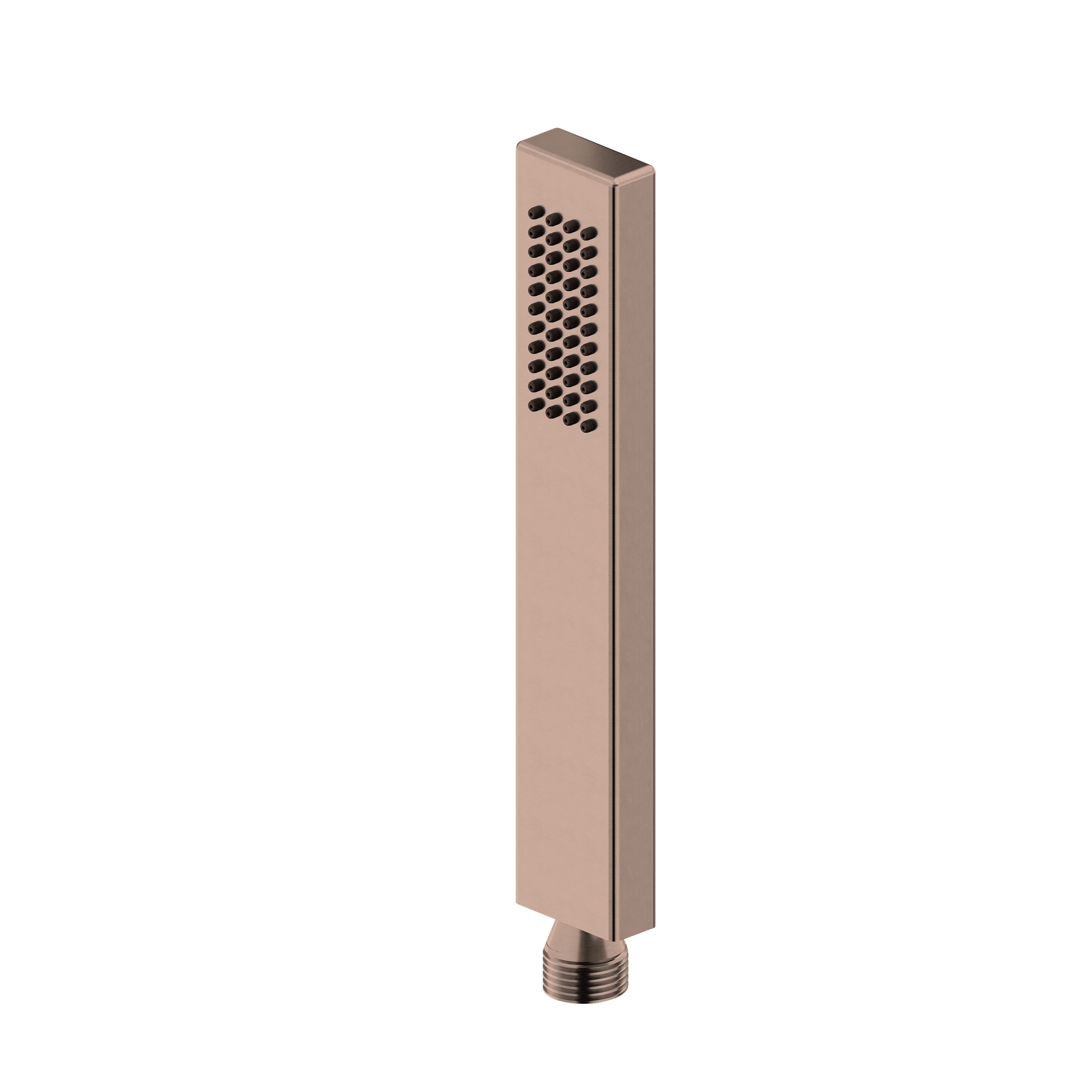 Rose Gold hand held shower head with honeycomb design on a white background